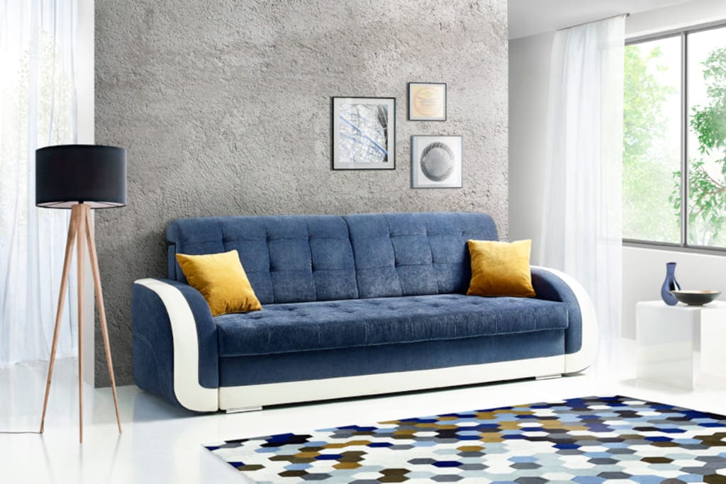 Sofa „Barbados DL” to propozycja firmy Gawin. Wymiary: szerokość – 243, głębokość – 94, wysokość – 76/90, powierzchnia spania 142x197 cm. Dodatkowym atutem mebla jest pojemnik na pościel.