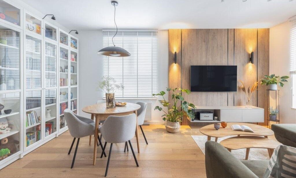 Salon z aneksem - 60-metrowe mieszkanie w Warszawie, projekt Decoroom.