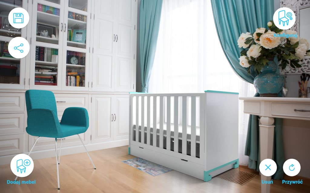 Klient, dzięki aplikacji Intiaro, na konfiguratorze może obejrzeć projektowany mebel w 3D, w wybranym przez siebie kolorze, opcji, kształcie, z dodatkami.