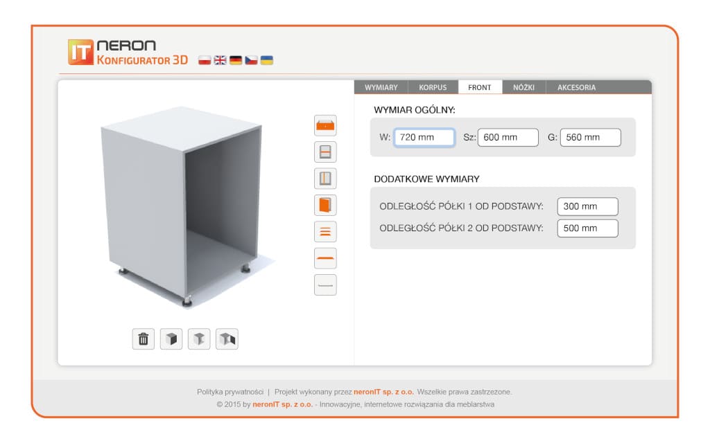 Neron Konfigurator 3D firmy NeronIT jest systemem umożliwiającym efektowne zaprezentowanie produktów firmy w Internecie w oparciu o technologię 3D.