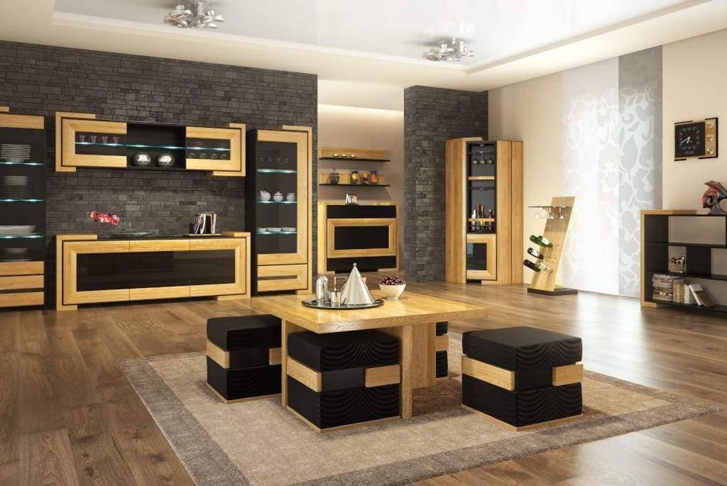 Modułowa kolekcja „Corino” firmy Mebin jest połączeniem prostoty, funkcjonalności i naturalnego piękna. Wykonano ją z litego drewna dębowego i okleiny dębowej w wybarwieniu naturalnego dębu lub orzecha.