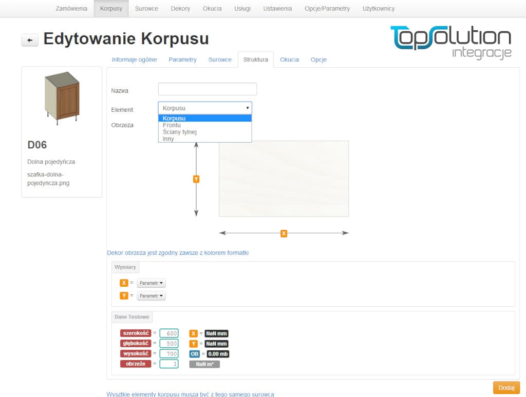 Edytowanie korpusu w systemie TopSolid Wood firmy TopSolution.