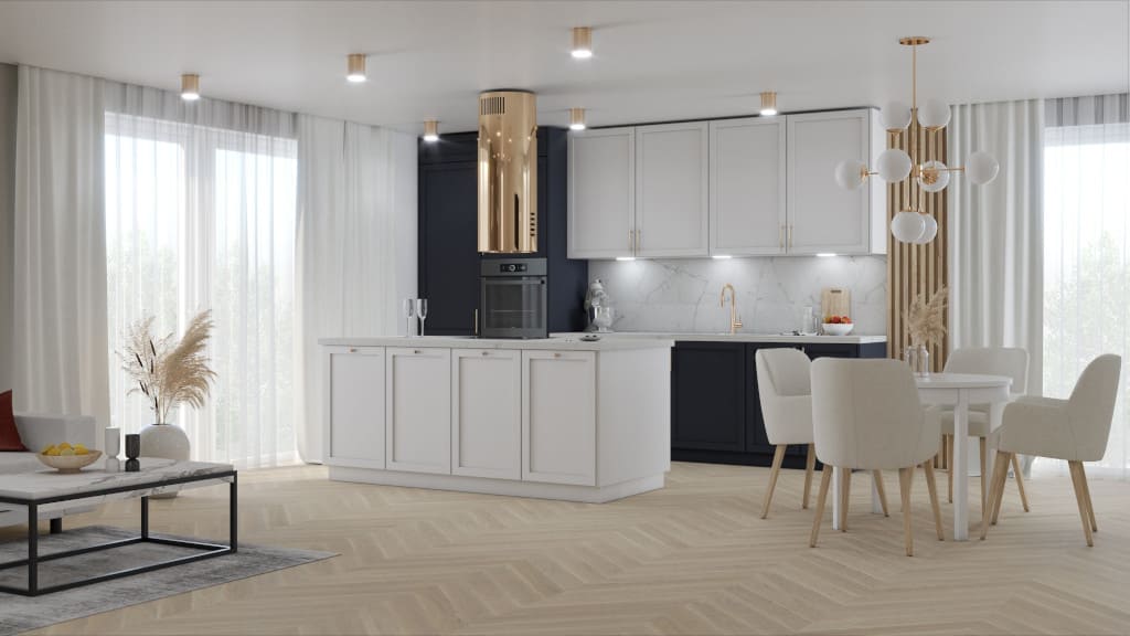 Klasyczna i elegancka kuchnia z Salonów Agata cechuje się zrównoważoną kolorystyką, a charakter nadają jej elementy wykonane ze szlachetnych materiałów.