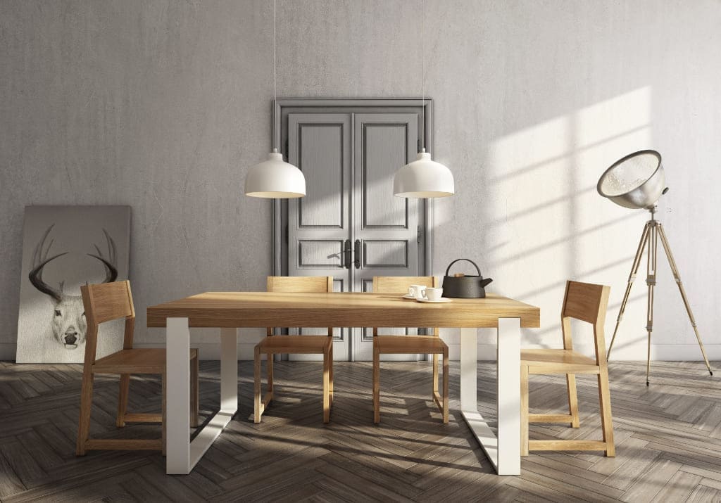 Nowoczesny stół do jadalni „Frame” poleca firma Miloni. Z masywnym blatem w kolorze „Natural” doskonale komponują się aluminiowe nogi w kolorze „Biały Mat”.