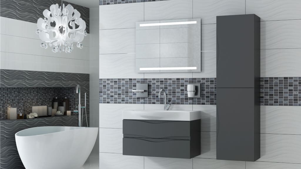 „Wave” firmy Antado to kolekcja wzorniczo oparta na motywie fali, widocznej zarówno w kształcie umywalki ceramicznej, jak i w rysunku frontów mebli.