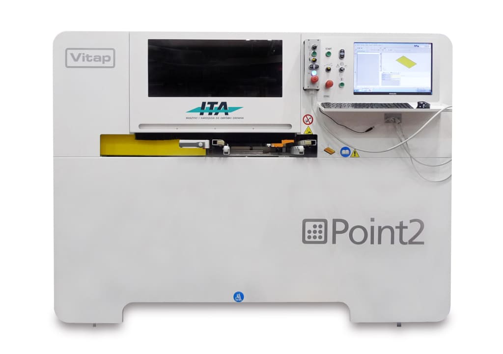 Wiertarka CNC Point2, prod. Vitap, dystr. ITA. Przeznaczenie: uniwersalne centrum obróbcze do wykonywania wierceń z pięciu stron panelu i frezowań.