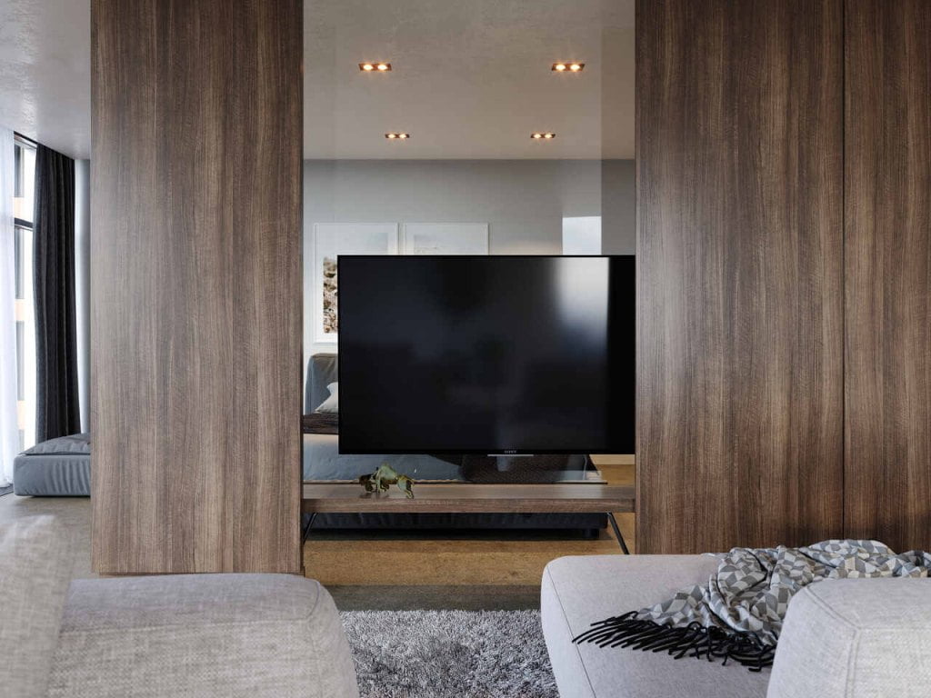 Bruc Impress Decor Polska na drzwiach przesuwnych dzielących przestrzeń i stanowiących jednocześnie element szafy.