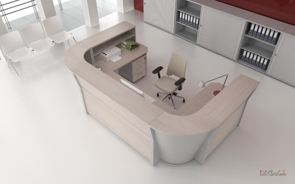 Ladę recepcyjną „Solio” marki Invest poleca firma Poliński Wyposażenie Miejsca Pracy.