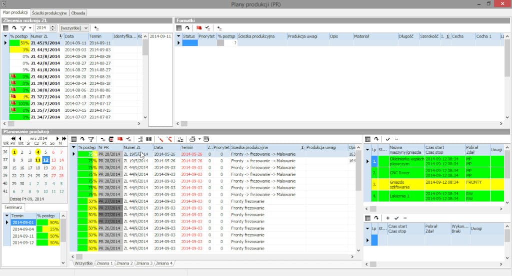 Okno planowania produkcji w systemie Formatyzacja 5 firmy Agmasoft.