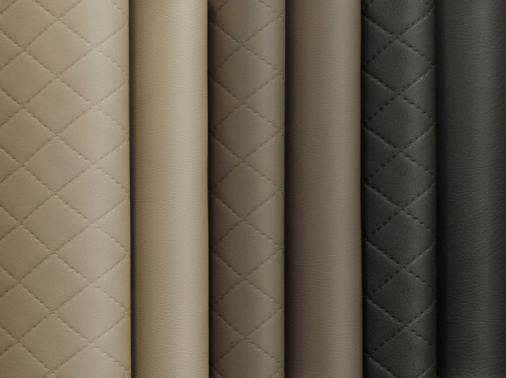 Proponowana kolorystyka tkaniny do wnętrz użyteczności publicznej „Soroma” marki Skai, którego struktura przypomina pikowanie wraz z materiałem „Sorrento” tej marki. Prod. Hornschuch, dystr. Lumatech.