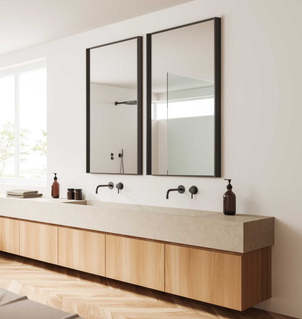 Lustro z wąskim rantem w czarnej ramie