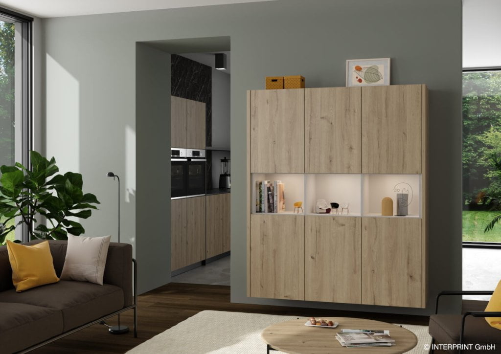 Interprint - dekor Raya Oak w pokoju dziennym