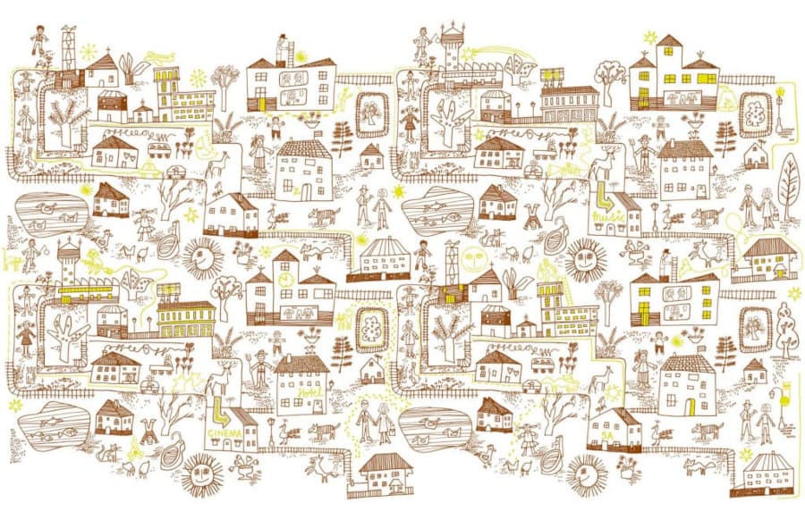 Alfredo Haberli: projekt tkaniny „Village”, wersja dzienna, prod. Kvadrat.