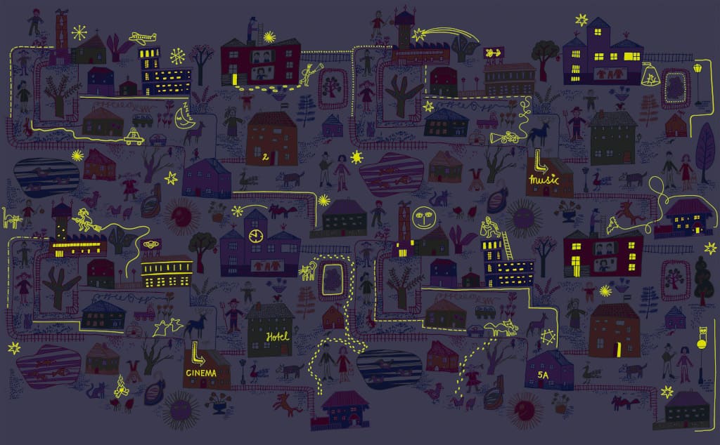 Alfredo Haberli: projekt tkaniny „Village”, wersja nocna, prod. Kvadrat.