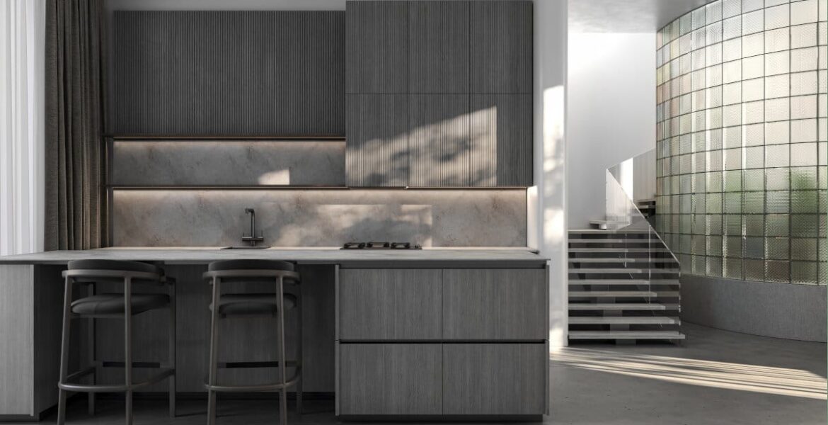 GTV - szuflady Modern Box Pro w kolorze szarym wykorzystane w kuchni