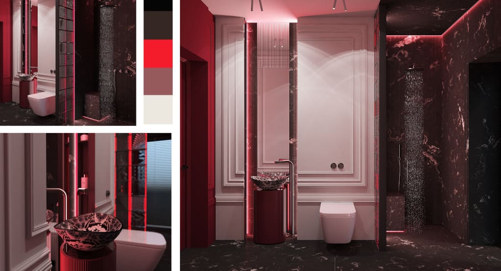 Ekspresyjne wnętrze łazienki - praca Olgi Martyniuk - trzecia nagroda ex aequo w konkursie Cerames.