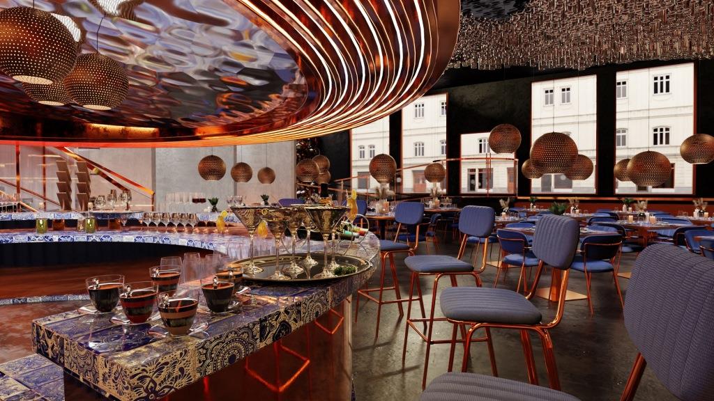 Efektowna aranżacja restauracji - Weronika Piechutek - konkurs Cerames - wyróżnienie ex aequo.