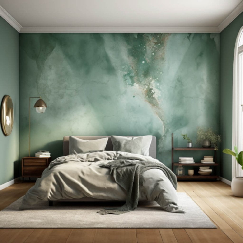 Uwalls - zielona fototapeta w sypialni
