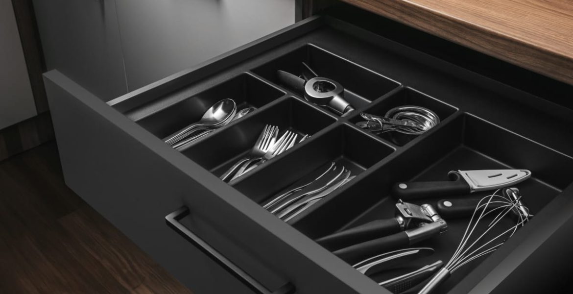 GTV - Axispace - czarny wkład do szuflad w czarnej szufladzie