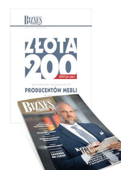 Okładka miesięcznika BIZNES.meble.pl grudzień 2023 wraz z raportem "Złota 200 - zestawienie największych producentów mebli w Polsce" - edycja 2023