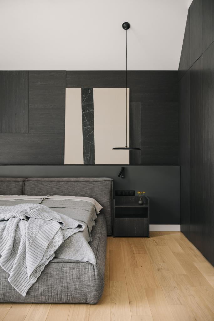 Projekt domu o powierzchni 300 m2 autorstwa pracowni Zimon Studio - widok na sypialnię.