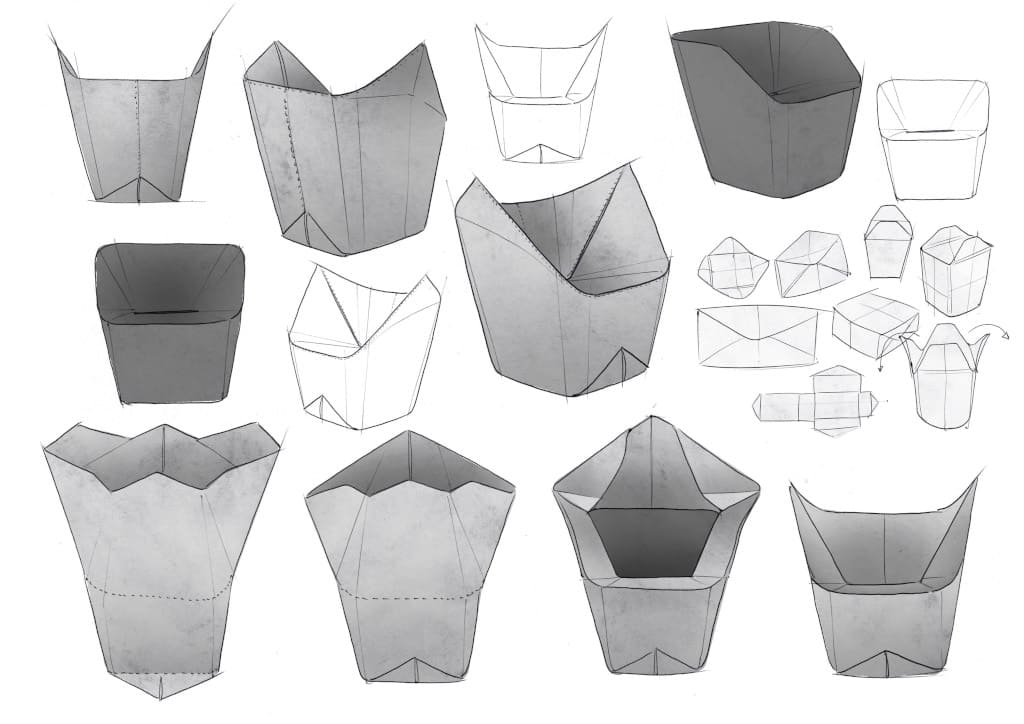 Szkic wyjaśniający koncepcję tapicerki fotela „Garment” (prod. Capellini).