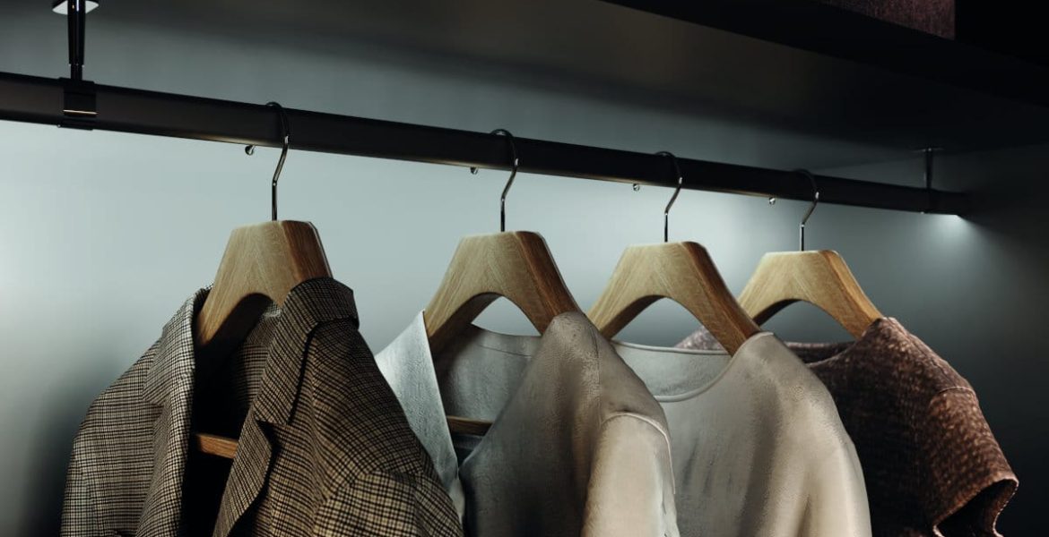 Hafele - garderoba Multi - zbliżenie na wieszaki podświetlone