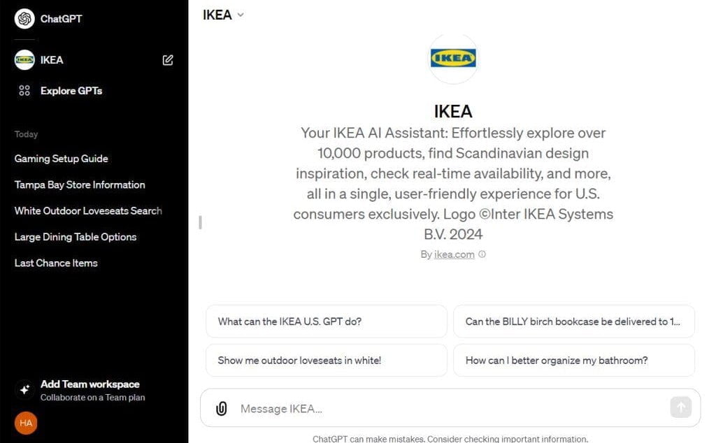 IKEA AI Assistant w sklepie OpenAI GPT.