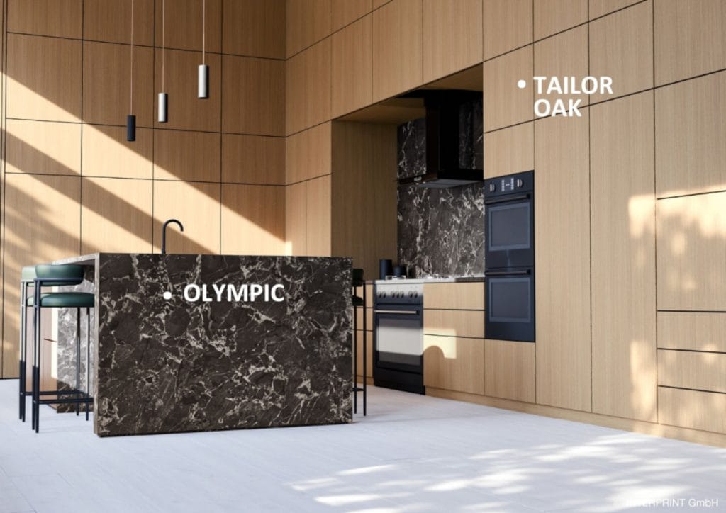 Interprint - dekory Tailor i Olympic na meblach kuchennych