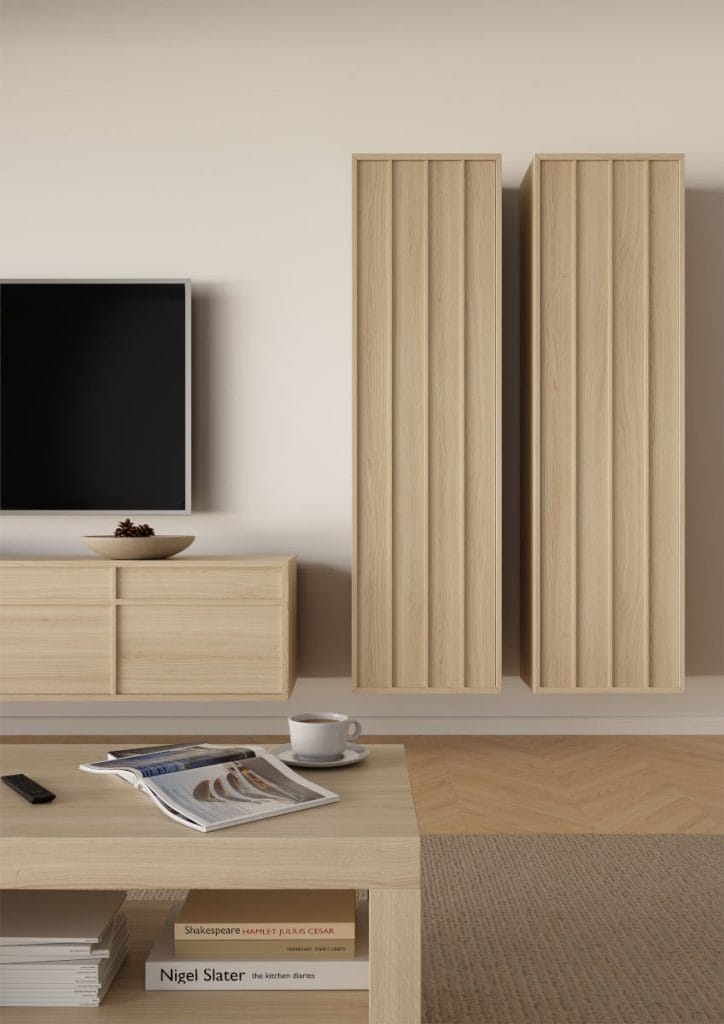 Scvhattdecor -linearny, harmonijny charakter dekoru Riva sprawia, że jest to idealne dekor do wnętrza utrzymanego w stylu Japandi.