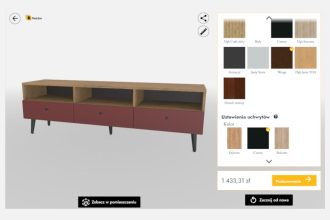 Konfigurator 3D mebli skrzyniowych dostępny w e-commerce producenta Mebset i wizualizacja produktu w aplikacji AR marki.