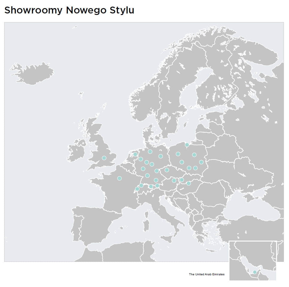 Showroomy firmy Nowy Styl na mapie.