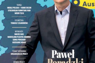 Okładka miesięcznika BIZNES.meble.pl - wydanie kwiecień 2024. Na okładce: Paweł Poradzki, prezes Zarządu firmy Zadbano. Fot. Tomasz Markowski.