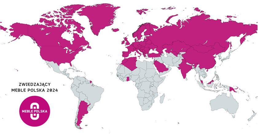 Kraje, z których przyjechali zwiedzający targi MEBLE POLSKA 2024.