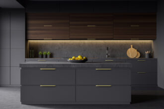 AMIX uchwyty krawędziowe na realnej czarnej kuchni