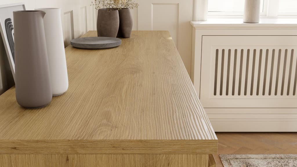 Efekty haptyczne to chętnie podejmowany temat w produkcji powierzchni meblowych. Na zdjęciu dekor Esbjerg Oak z oferty firmy Impress Decor Polska.