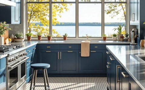 Wykorzystanie sztucznej inteligencji i cyfrowe projektowanie mebli - jasna, nowoczesna kuchnia.