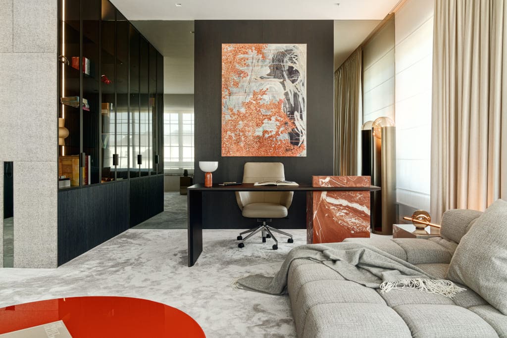 Oryginalna kolorystyka we wnętrzu zaprojektowanym przez Katarzynę Kraszewską (Katarzyna Kraszewska Architektura Wnętrz).