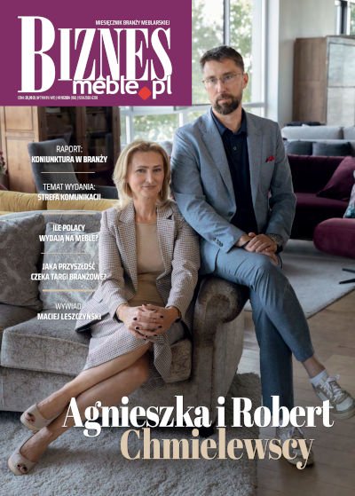 Okładka miesięcznika BIZNES.meble.pl - wydanie wrzesień 2024. Na okładce: Agnieszka i Robert Chmielewscy. Fot. Natalia Kwiecińska.