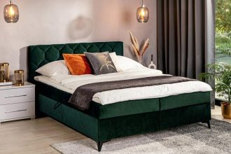 Łóżko kontynentalne w kolorze butelkowa zieleń