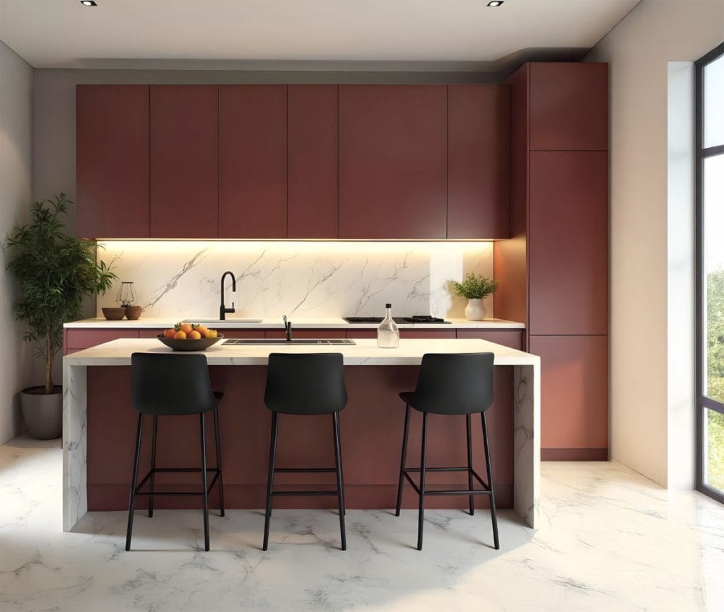 Rejs - D ekores Gizir Technomatt AF30 w bordowej kuchni