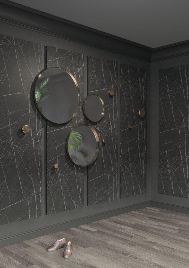 Wizualizacja dekoru Pietra Grigia (14-54153-101). Dostępny w kolekcji EGGER pod tą samą nazwą i numerem F206; ST9, PT.