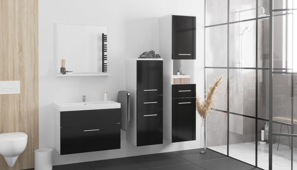 Nowoczesne meble łazienkowe w czarnej kolorystyce.