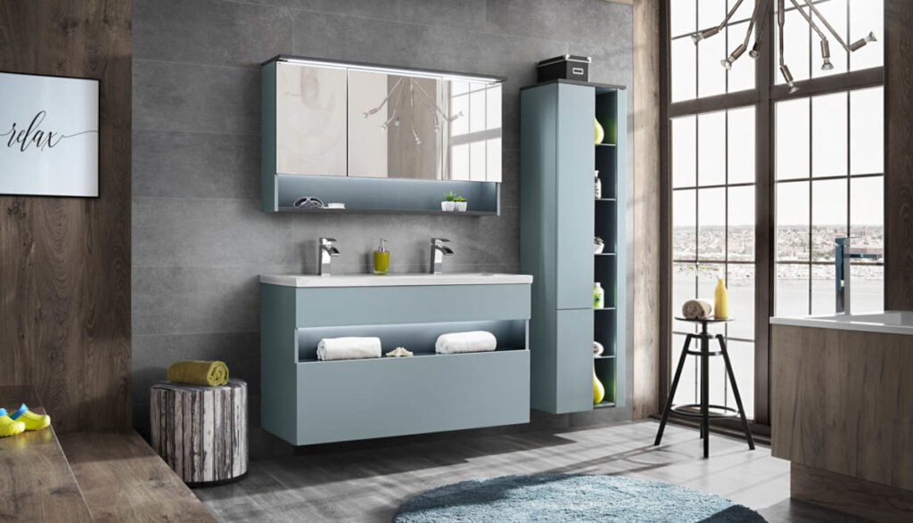 Nowoczesne meble łazienkowe w czarnej kolorystyce.