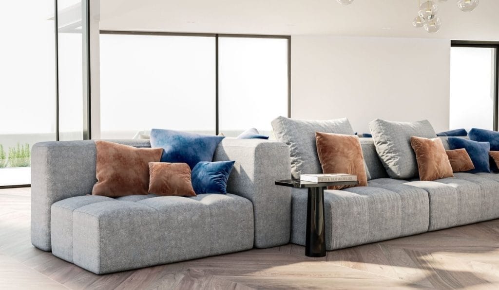 Modułowy narożnik tapicerowany w nowoczesnym wnętrzu – Brattex meble modułowe.