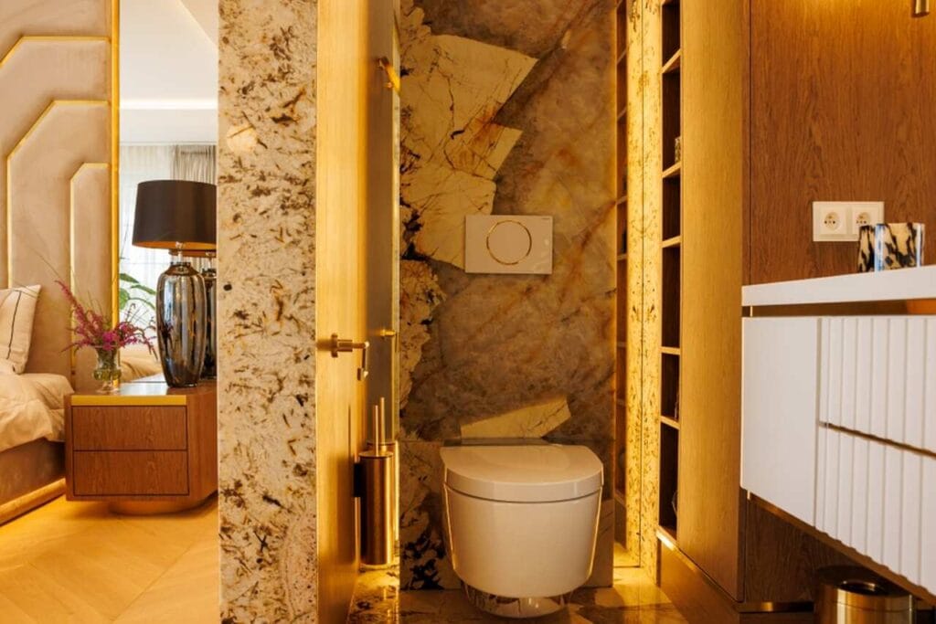 Dom w stylu nowojorskim, projekt: Aneta Korus i Paula Pióro, Pracownia Projektowa Architektura i Wnętrza w Kielcach, ambasadorki marki Geberit. Fot. Bartek Barczyk.