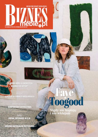 Okładka miesięcznika BIZNES.meble.pl - wydanie listopad 2024. Na okładce: Faye Toogod, brytyjska projektantka. Fot. Federico Ciamei.