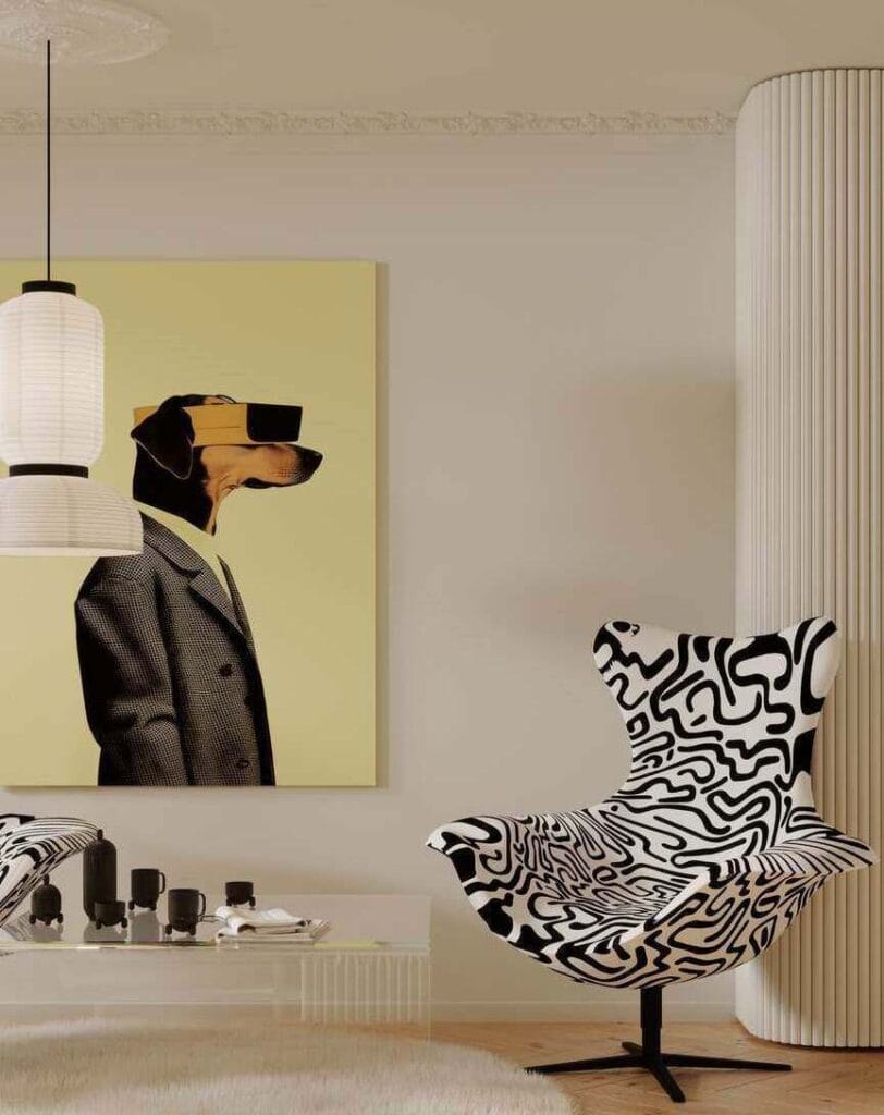 Fotel zaprojektowany przez Katarzynę Jasyk to połączenie nowoczesnego designu i sztuki. Charakterystyczna tkanina z serii „Black Line” wyróżnia się dynamicznymi, czarno-białymi liniami, które nadają meblowi unikalny, graficzny styl. Ten odważny wzór przyciąga uwagę, czyniąc fotel centralnym punktem każdego wnętrza. Forma fotela jest miękka i opływowa, zapewniając nie tylko komfort, ale także artystyczny efekt rzeźbiarski.