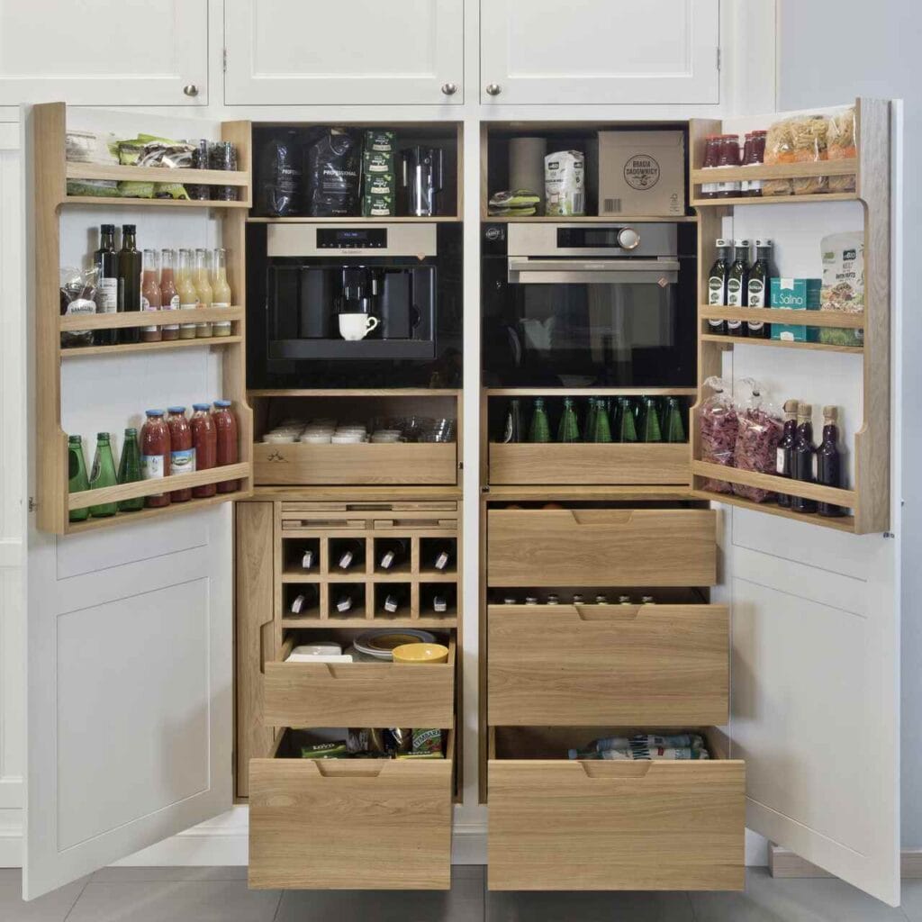 Projekt PARIS marki KUCHNIE Z DREWNA HUL, której salon znajduje się na terenie wrocławskiej Galerii Wnętrz DOMAR, to meble w całości wykonane z drewna dębowego.