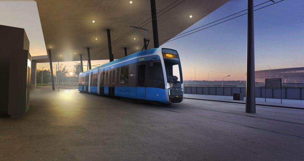 Kategoria – transport: Tramwaj PESA TWIST 146N, marka: PESA, projektant/zespół: prof. Bartosz Piotrowski, Krzysztof Nogowski, producent: PESA Bydgoszcz.